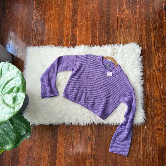 Purple Heather Cropped Sweater Lavender Haze Bell Sleeves NWT - Picture 1 of 6